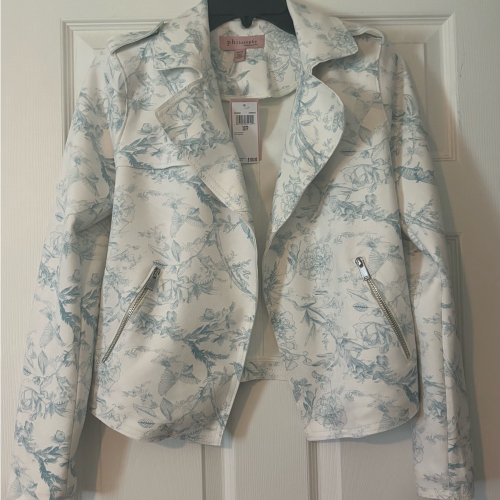 Philosophy White and Blue Floral Jacket